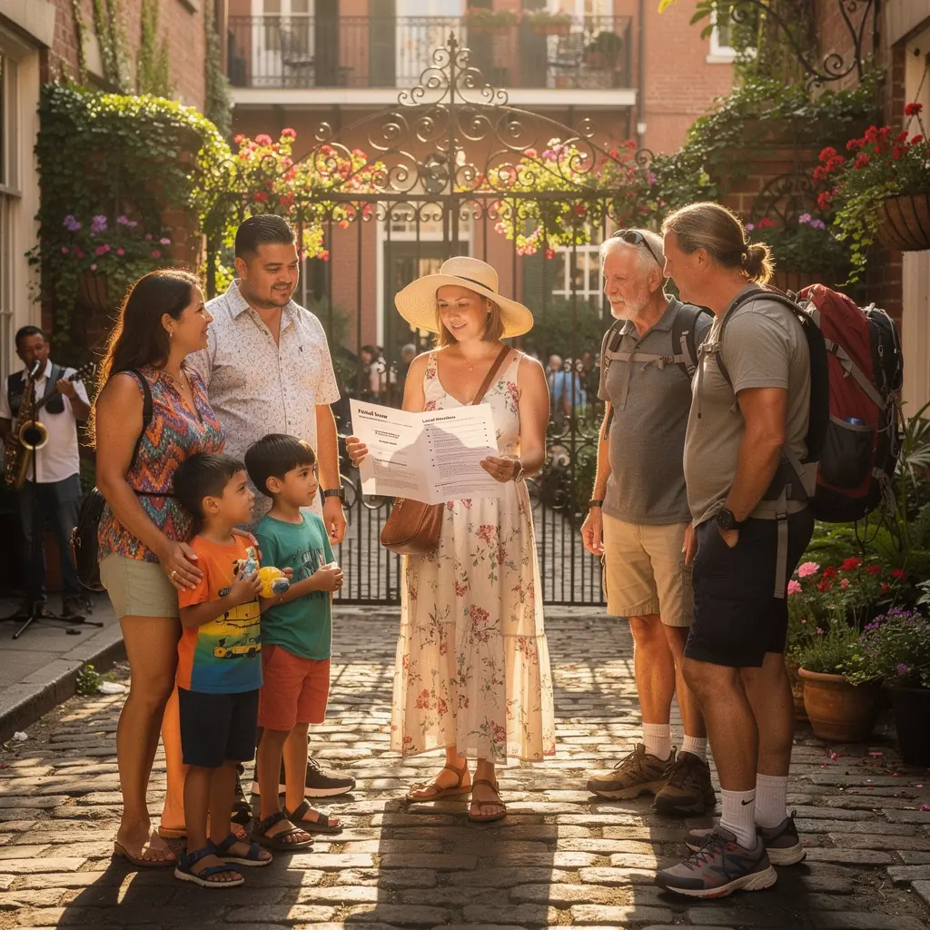 Przewodnik lokalny pokazujący turystom piękne widoki miasta.