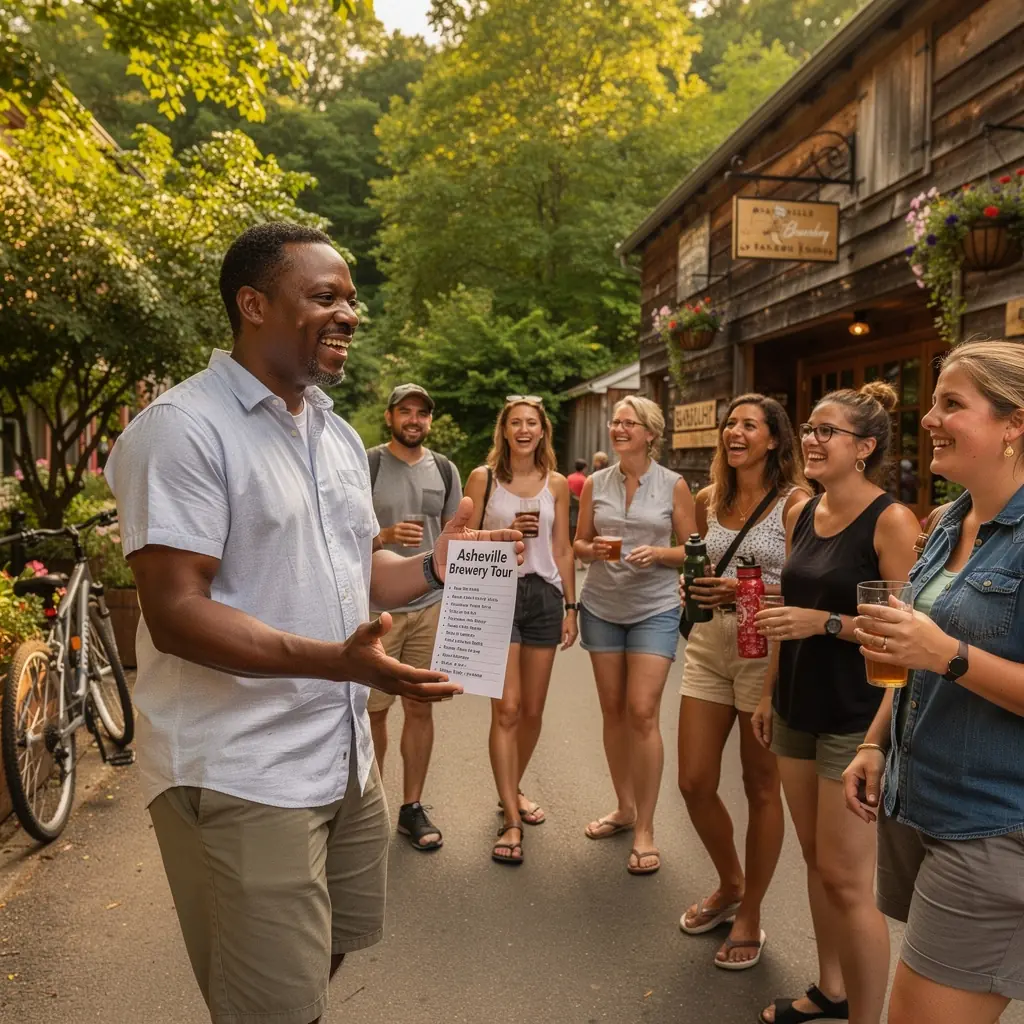 Zdjęcie lokalnego przewodnika prowadzącego grupę turystów przez malownicze ulice miasta.