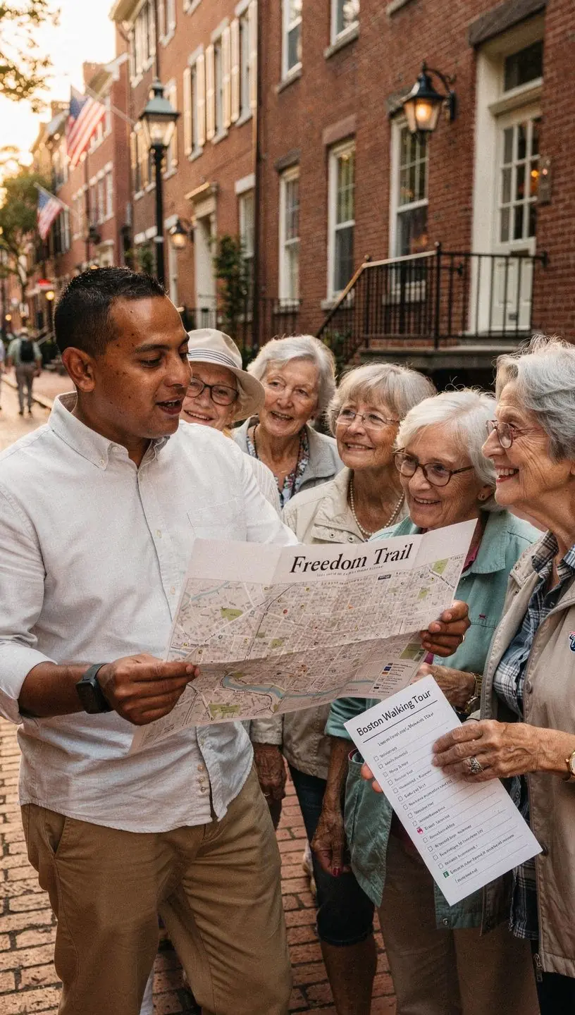 Zbliżenie na wydrukowany plan podróży z zaznaczonymi punktami spotkań.